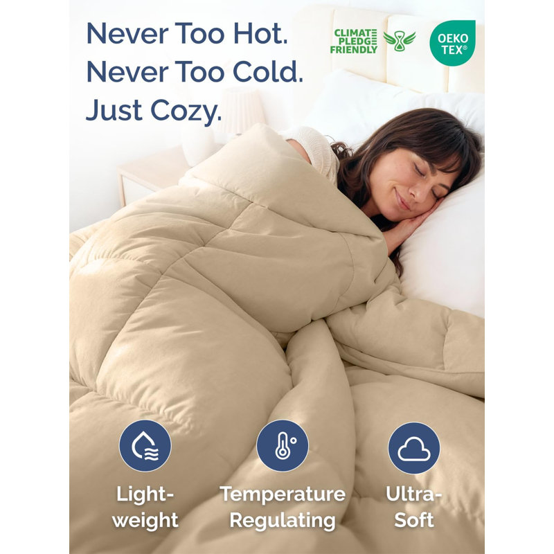 Premium Quality Goose Down Alternative Comforter - Warm & Lightweight, Full, Cream/Antique White