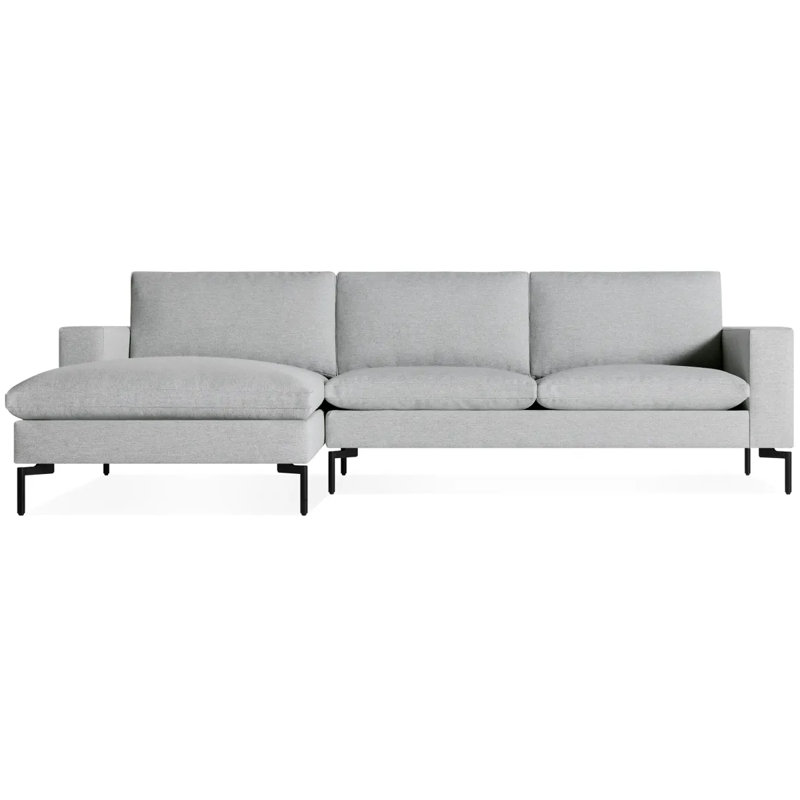 New Standard Upholstered Chaise L-Sectional, Left Hand Facing, Black, Sanford Black Crossweave Polyester Blend