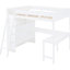 Lit mezzanine blanc avec bureau et tablette. Économisez de l'espace dans la chambre à coucher. Fabriqué en pin massif. . Garde-corps. Parfait pour les petites chambres. 78 po x 57,6 po, 70,9 po. Sans rangement en bois pour matelas.-1667426366