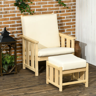 Ensemble de mobilier de patio, fauteuil d'extérieur en bois avec repose-pieds, méridienne d'extérieur rembourrée 2 pièces, fauteuil avec repose-pieds
