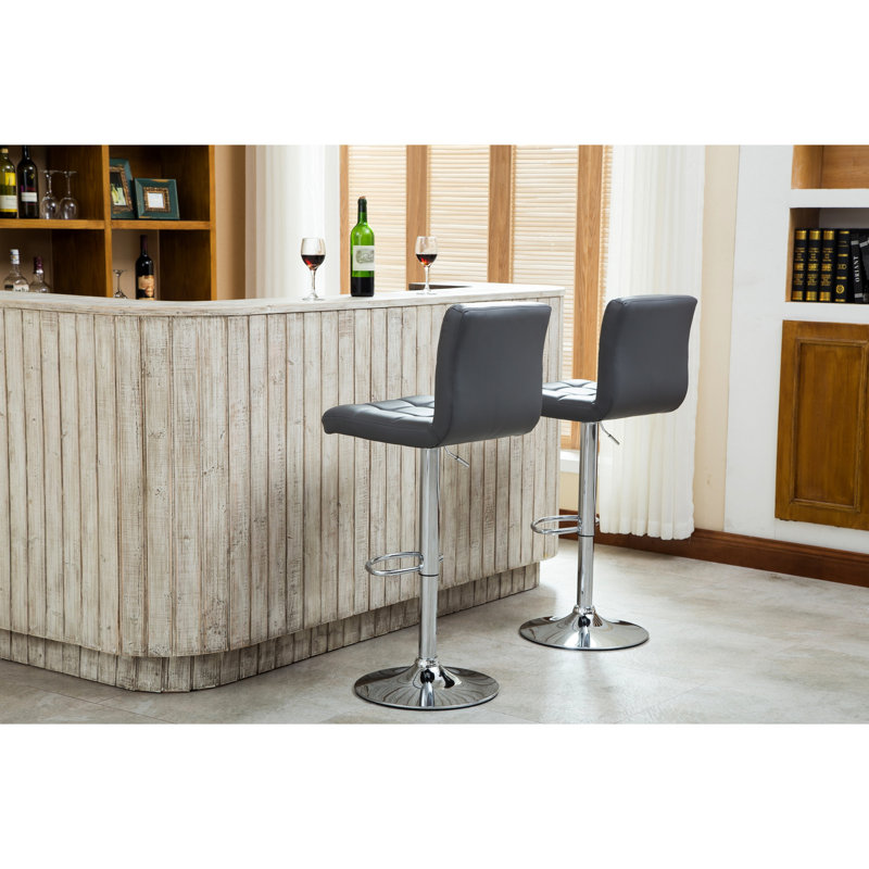 2 tabourets de bar en similicuir gris avec fonction pivotante à 360 degrés et base chromée, hauteur réglable, tabouret hydraulique deux - cuir, rotation, siège en mousse