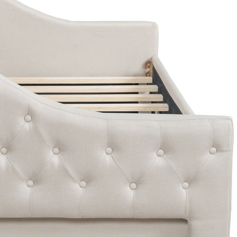 Lit de jour rembourré simple TG avec ceinture à DEL et 2 tiroirs, beige