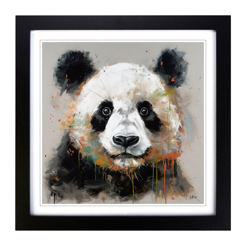 Panda Gestural Art No.4 - Framed Print, Black