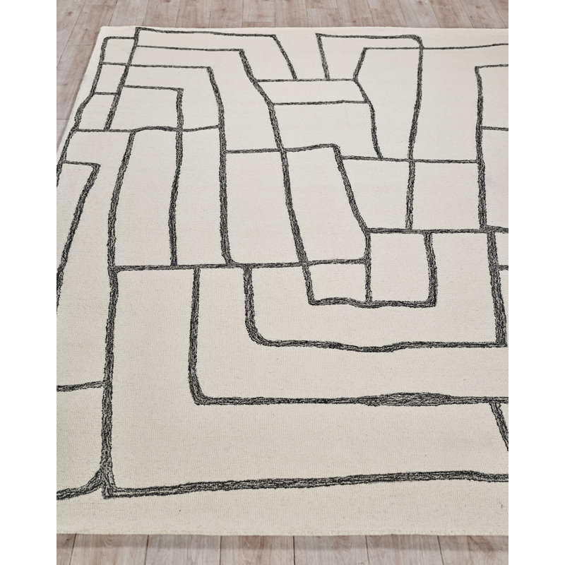 Tangiers Hand Tufted Wool Area Rug in Ivory/Black, Rectangle 8' x 10'