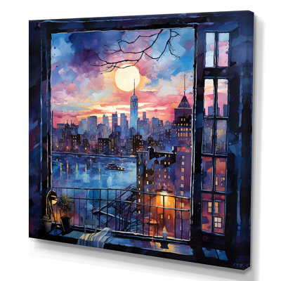 Blue Nyc At Night Window View II - New York City Wall Art