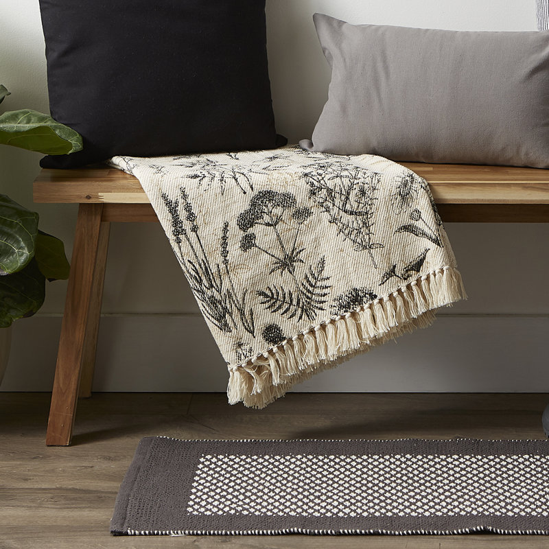 Botanical Elegance Fringed Cotton Throw - 50x60"
