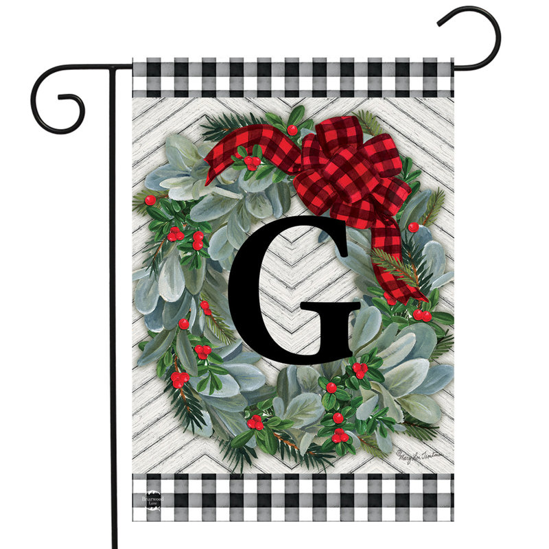 Hiver, couronne, monogramme, lettre G, drapeau de jardin