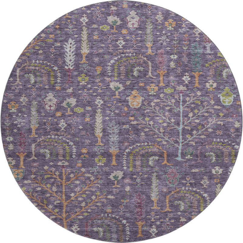 Tapis floral Gurubaksh AMF1152 lavable à la machine de qualité supérieure, Rond 8 pi