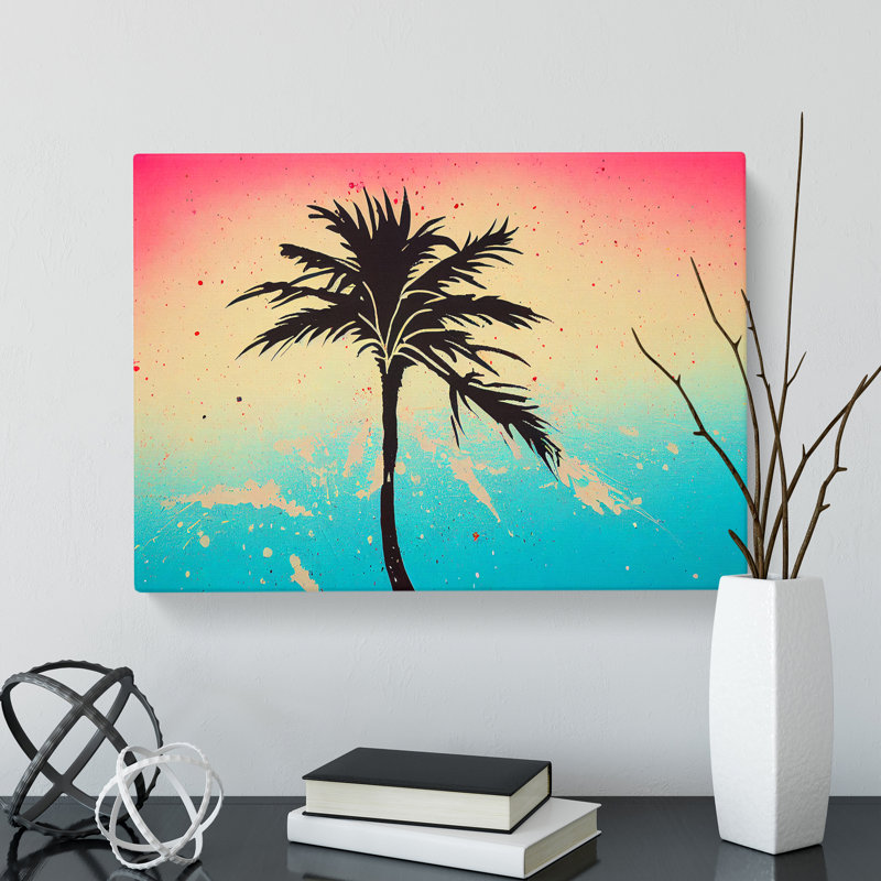 Palm Tree Painted - Wrapped Canvas, 35cm H x 50cm W x 3cm D
