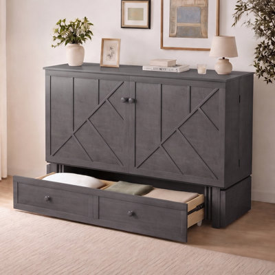 Queen Murphy Bed Cabinet with Charging Storage Mattress Included