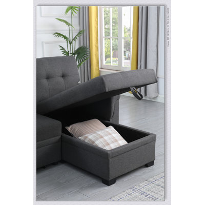 Linen Reversible Sleeper Sectional Sofa With Storage Chaise