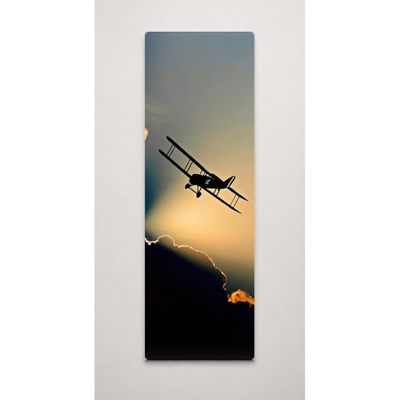 «Biplane Silhouette at Sunset», art mural sur toile, 12" W x 36" H