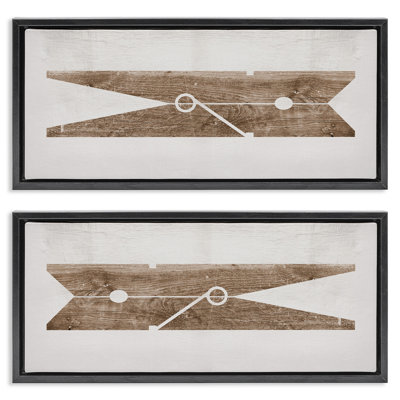 Minimal Laundry Clothespins 2 Piece Black Framed Floater Canvas Set by Daphne Polselli