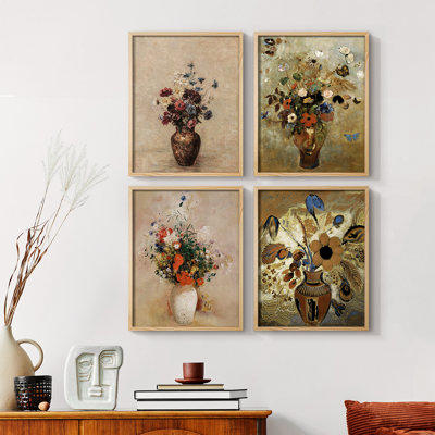 «Vintage Floral Print», impression encadrée - ensemble de 4