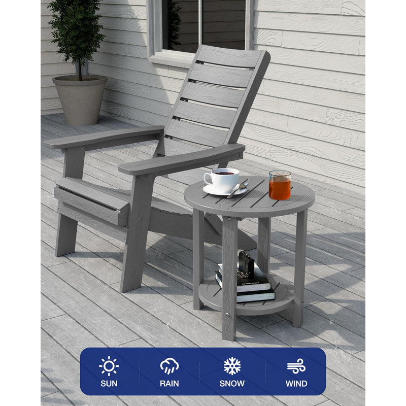 2 Tier HIPS Outdoor Side Table Patio Adirondack Table, Gray