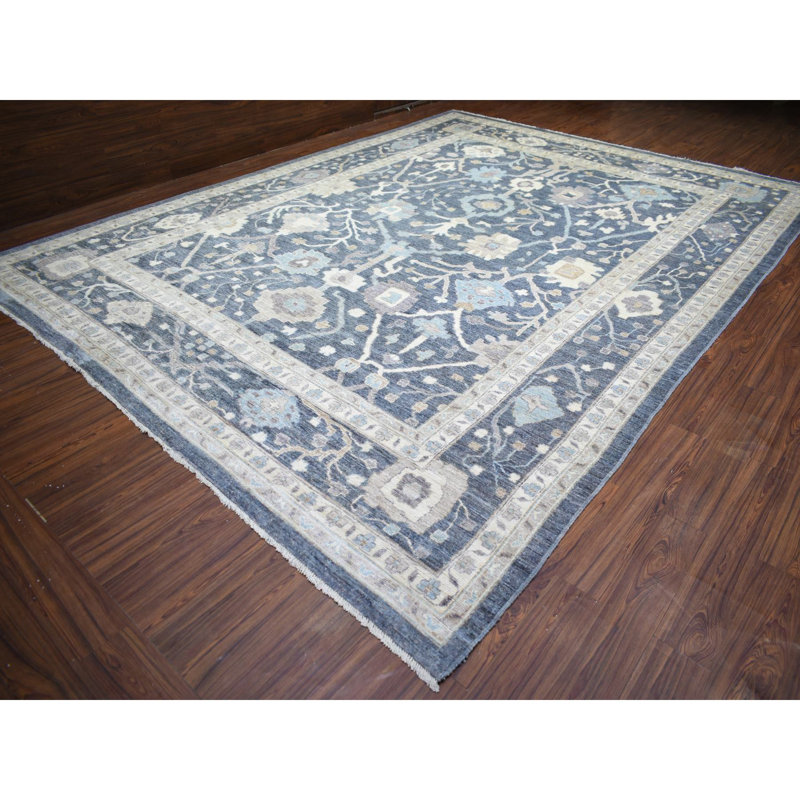 Tapis bleu noué à la main de conception unique 11 pi 9 po x 15 pi 7 po New Age Trishell