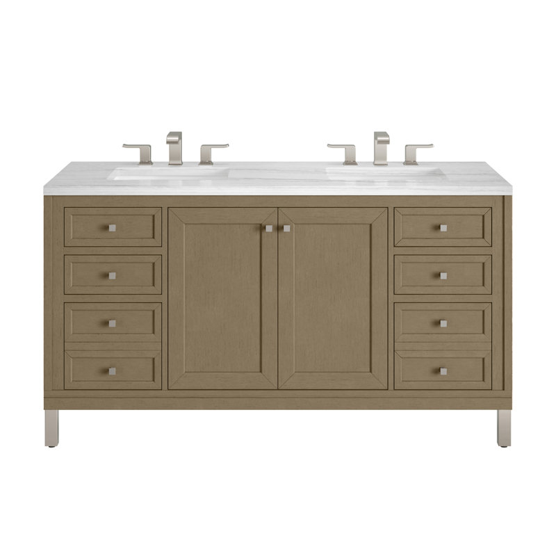 Chicago 60'' W Double Vanity, Charcoal Soapstone, 8" Widespread, Walnut Whisper