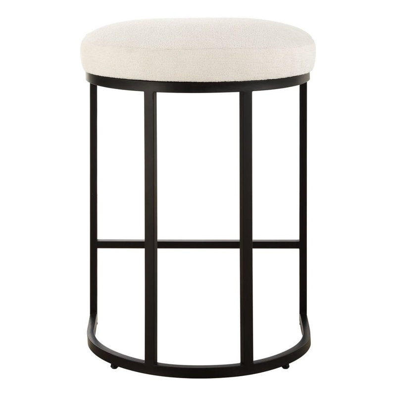 Tabouret de comptoir en fer noir mat avec tissu performance crème clair H 26 po x P 14 po x l 19 po