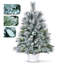 Arbre de Noël de table avec accents d'eucalyptus et aiguilles de pin, petit arbre artificiel légèrement floqué, petite décoration des Fêtes pour bureau, table et manteau de cheminée