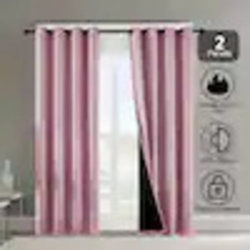 Ensemble de 2 rideaux d'intérieur enduits bloquant la lumière et résistant aux rayons UV W52 (ensemble de 2), Rose