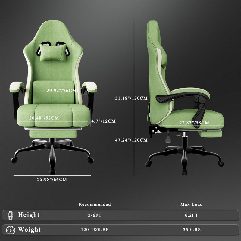 Ergonomic Gaming Chair With Pocketed Spring Cushion, Breathable Fabric Computer Chair With Footrest, Adjustable Lumbar Support Video Game Chair For Adults
