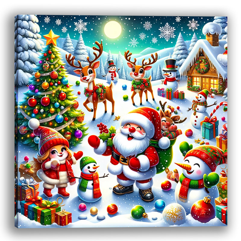 «Santa's Enchanted Forest Holiday Gatheringon», reproduction sur toile tendue, H 30 po x l 30 po x P 1,5 po