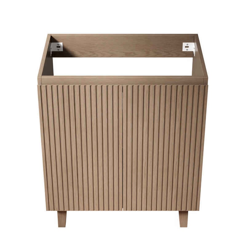 Meuble de rangement autoportant de 76 cm (30 po) avec portes à double bande, sans lavabo ni comptoir, sans robinet, sans bonde ni couvercle d'évier, couleur Heidelberg imitation bois