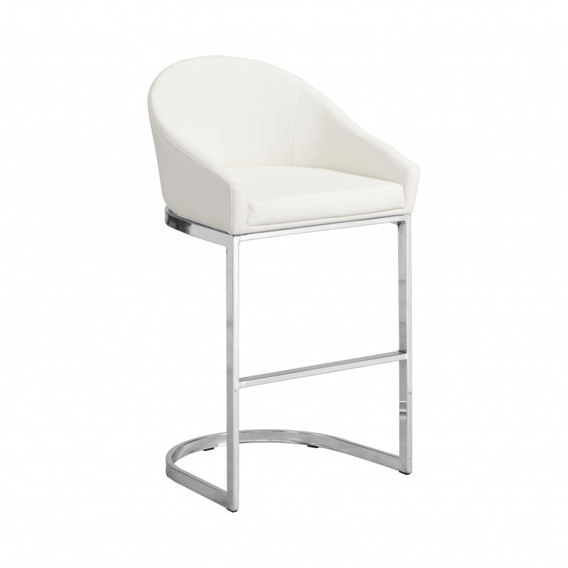 Élégant tabouret de comptoir blanc de 26 pouces avec repose-pieds intégré, Blanc
