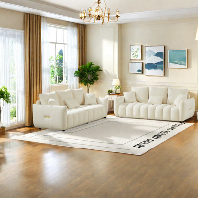 Modern 3 Seater Sofa Combo, Teddy Fabric, Chic Living Room Furniture