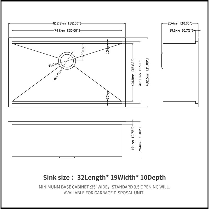 Single Bowl Undermount Workstation Kitchen Sink - 32"X19"X 10" Inch 16 Gauge Stainless Steel Deep Sink