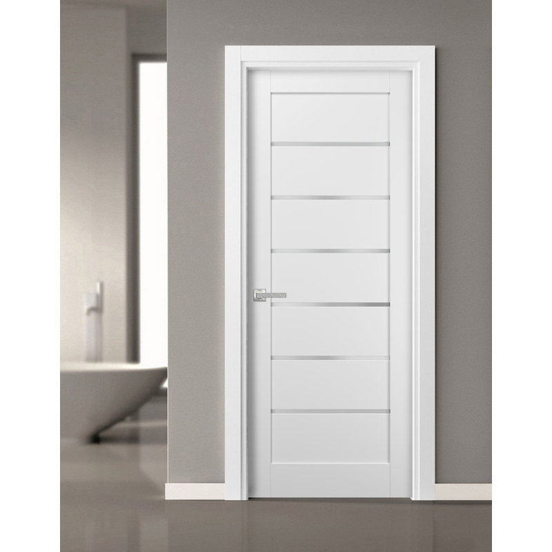 White MDF Pantry Door with Frosted Glass and Black Hardware
