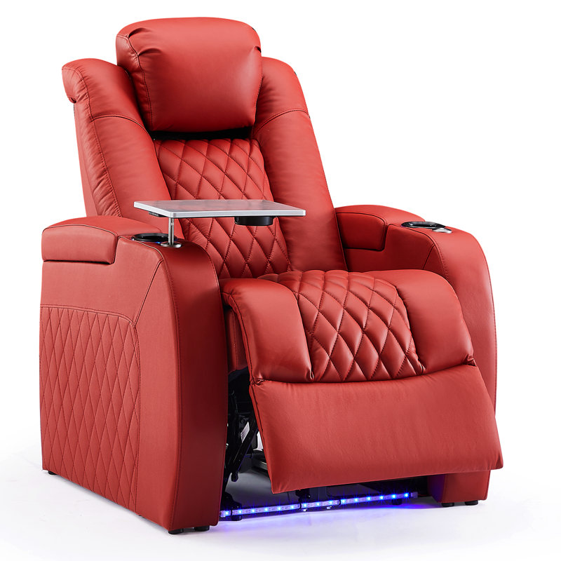 Mixell Leather Home Theater Seating with Cup Holder, Red