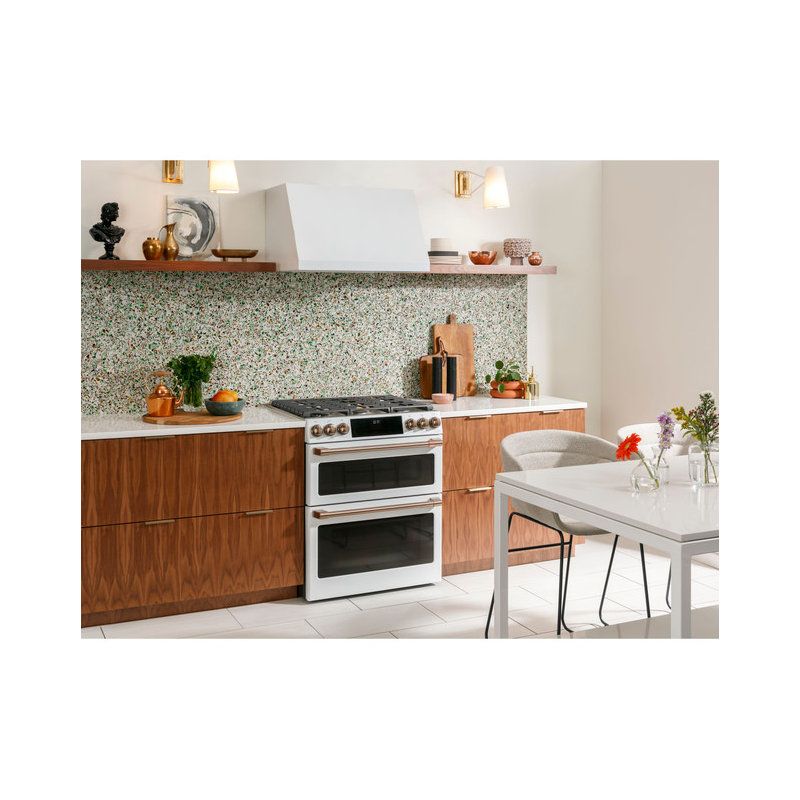 Café 30" 6.7 cu. ft. Smart Slide-in Gas Range with Griddle, Matte White