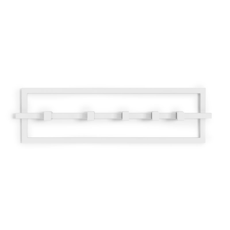 White Steel Wall-Mounted Hook Rail with 5 Adjustable Hooks