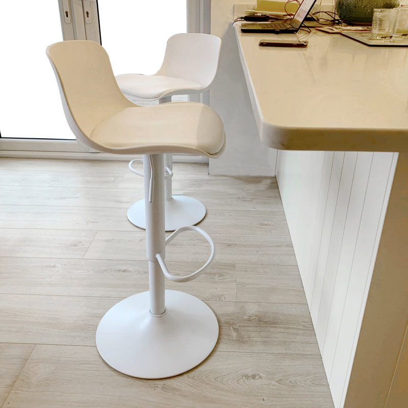 Burdett Swivel Adjustable Height Counter Stool with Metal Frame, Matte White, White