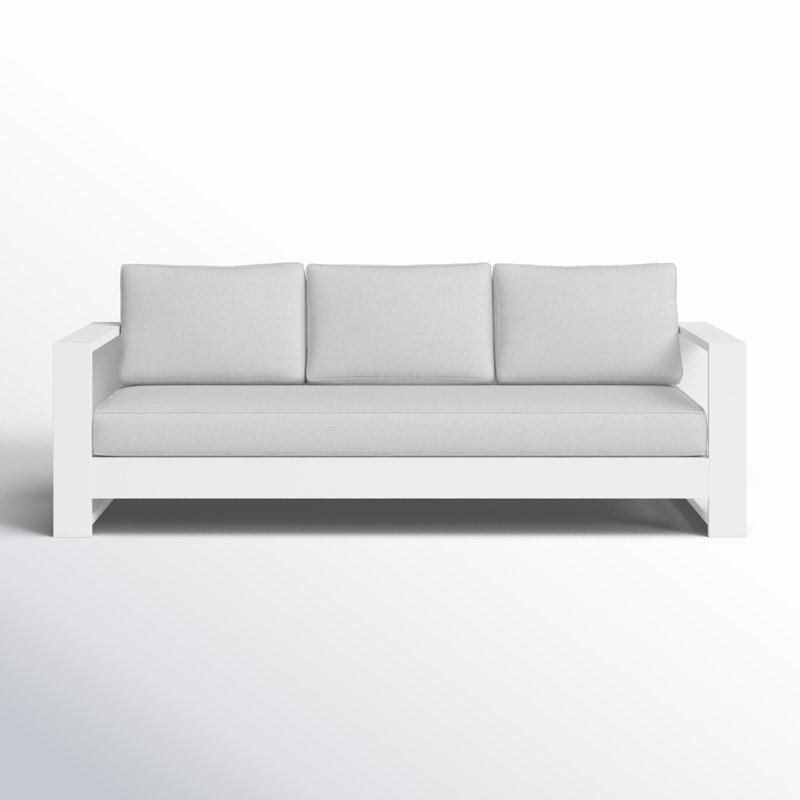 Hoyt 92.52” Outdoor Aluminum 3-Seater Sofa, Snow White, Light Gray