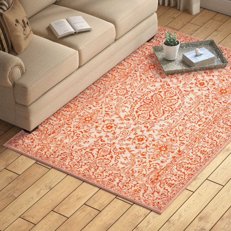 August Grove® Zeringue Hand Tufted Viscose/Wool Floral Rug in Gray/Rust ...