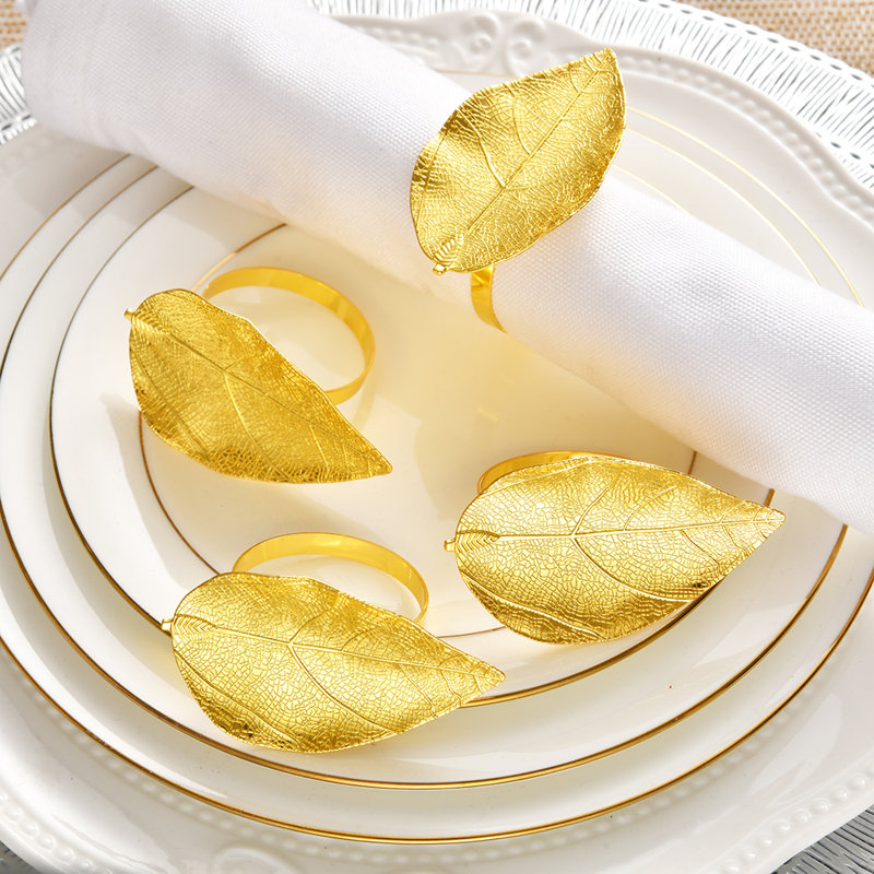 Ensemble de 4 anneaux à serviette à motif de feuilles durables avec motif texturé naturel pour une élégante table de salle à manger