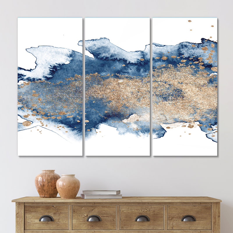 Abstrait abstrait bleu marbré, toile de marbre moderne - nuages de marbre II, H 32 po x l 48 po x P 1 po