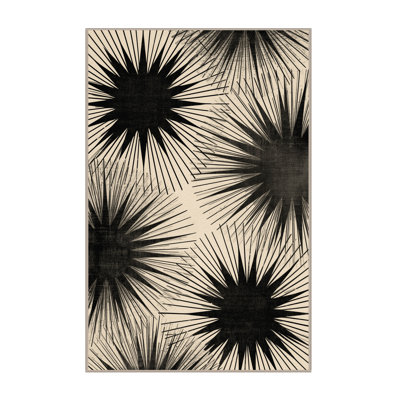 Soft Plush Eatman Art Deco Starburst Area Rug in Beige – Beige Binding