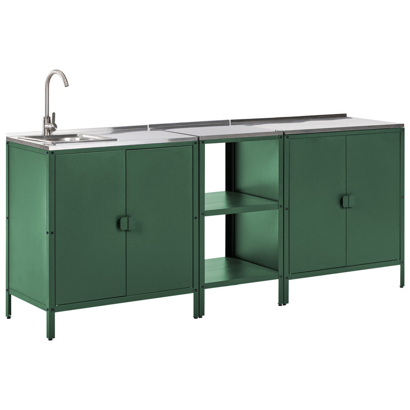 3 Piece Outdoor Kitchen Set with Sink VILAMA Metal Green