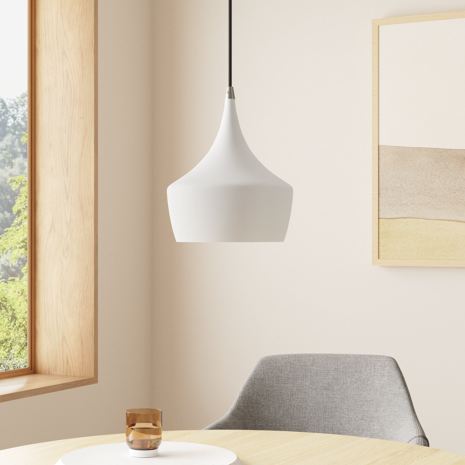 Schultz Dimmable Teardrop Single Light Pendant, White