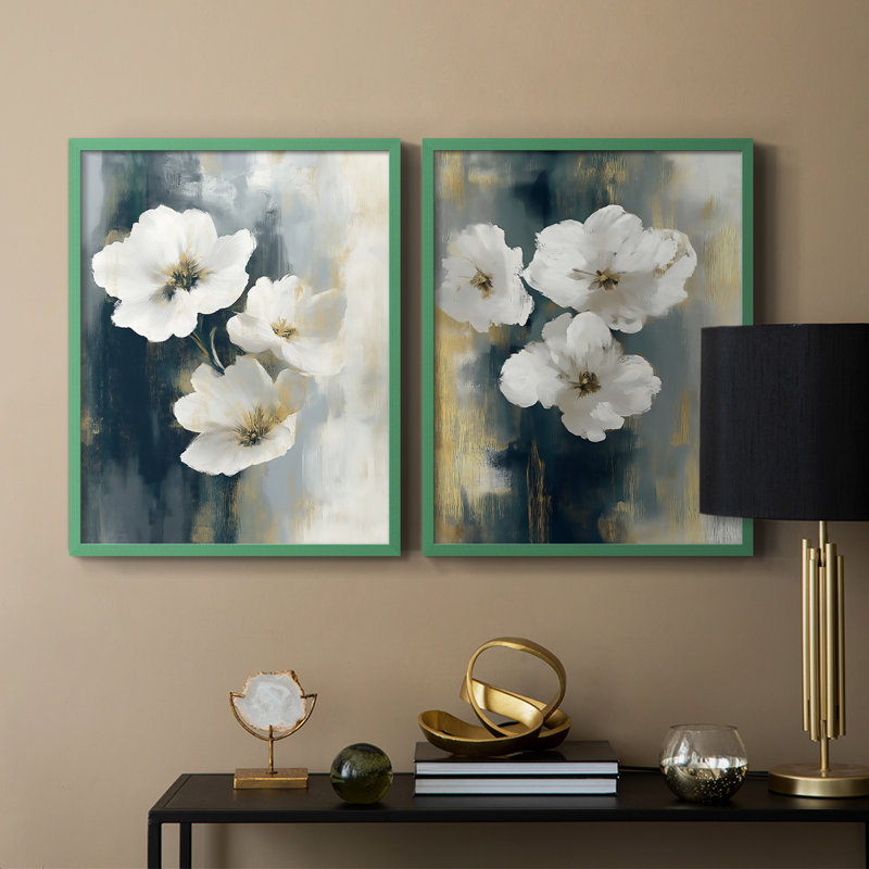 Série FLORAL - Impression encadrée de qualité supérieure - prêt à accrocher - aucun clou requis, Gris, H 11 po x l 18 po