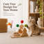 Jouet pour chat en bois 3-en-1 avec grande roue tournante, piste de balle et teaser de plumes - jouet interactif pour chats d'intérieur, jeu multi-chats, bois naturel (13,8 po)
