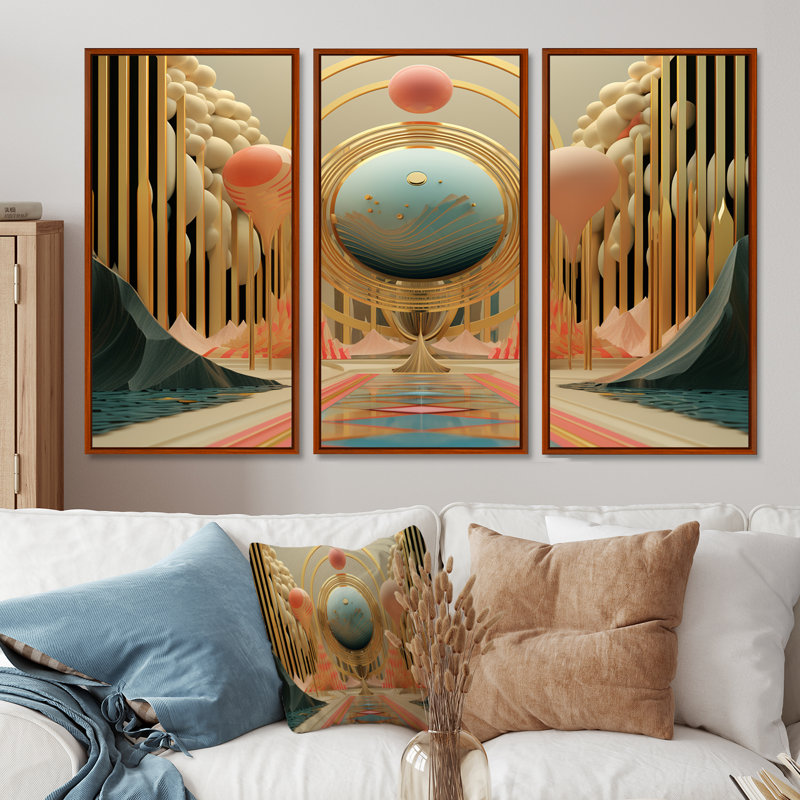Ensemble de salon Art mural, H 40 po x l 60 po x P 1 po, Cadre flottant brun