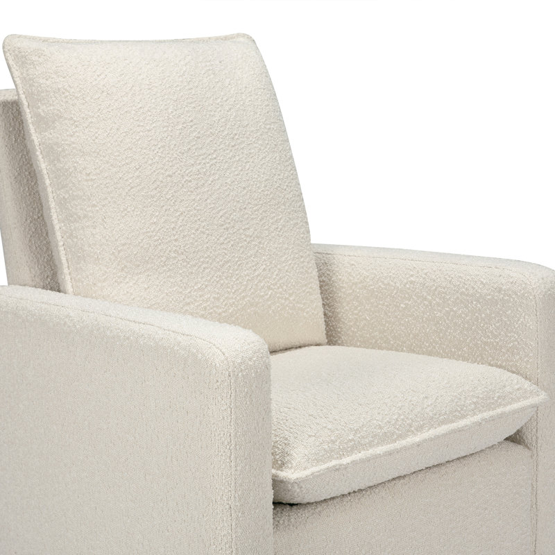 Ivory Boucle Pillowback Swivel Glider with Gold Base
