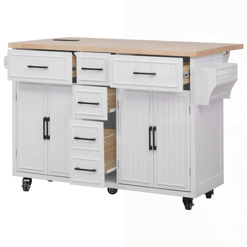 Îlot de cuisine polyvalent avec abattant, prise de courant et grand rangement pour plus de fonctionnalité et de style