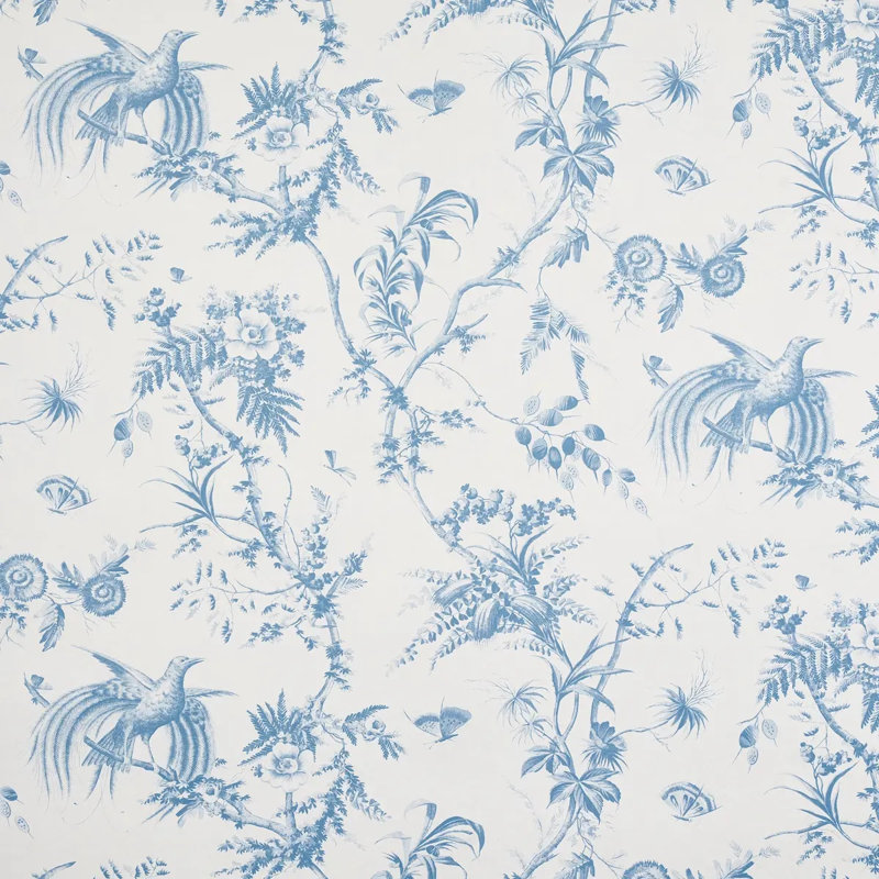 Schumacher x Jill Lasersohn Toile De La Prairie Wallpaper, Blue