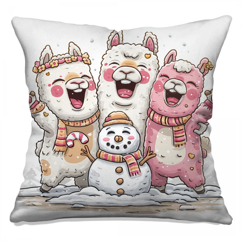 Llamas With Snowman Double Sided Throw Pillows, 20 x 20 inches
