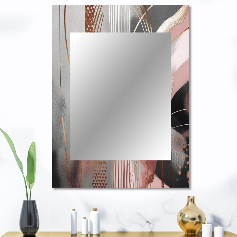 «Rose Rosegold Circle Complexity I» - miroir de formes transitionnelles, miroir mural moderne unique, impression d'art en métal